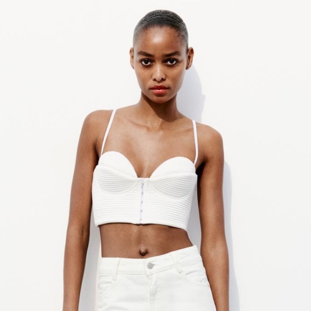 Zara Women’s White Textured Bustier Crop Top Size Small